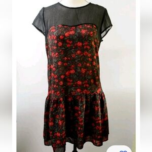 Ralph Lauren Denim and Supply Sheer Black Rose Dress tiered Ruffle M